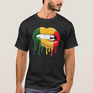 Reggae Music Jamaica Kissing Lips Flag Rastafari R T-Shirt