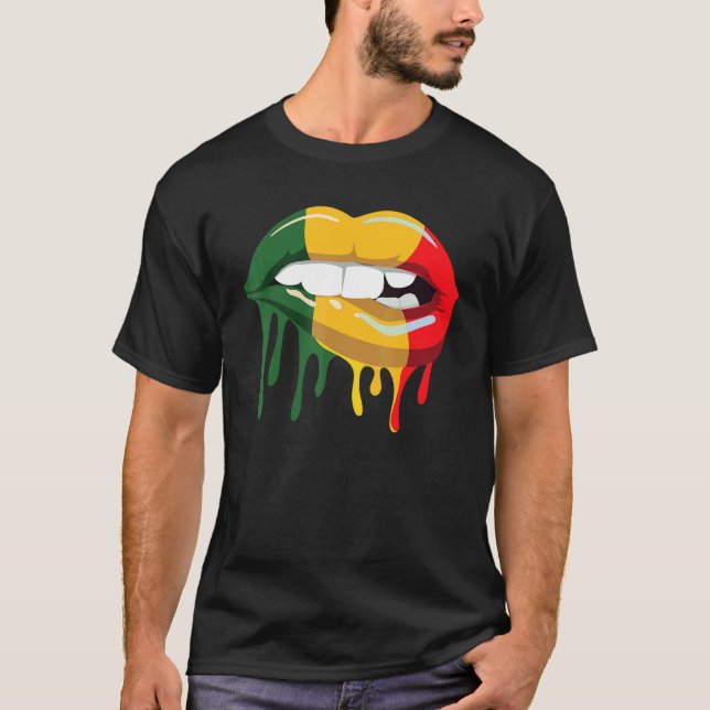 Reggae Music Jamaica Kissing Lips Flag Rastafari R T-Shirt (Vorderseite)
