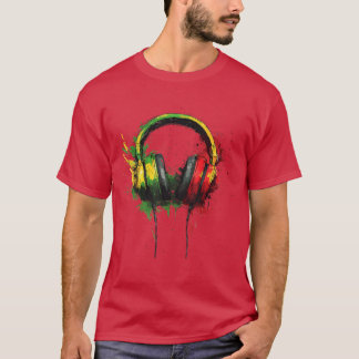 Reggae-Musik-Kopfhörer jamaikanischer Rasta Roots  T-Shirt