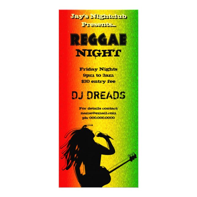Reggae Night Party oder Nightclub Rack Cards Werbekarte (Vorne)
