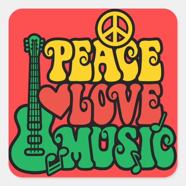 Reggae Peace Liebe Music Quadratischer Aufkleber (Vorderseite)
