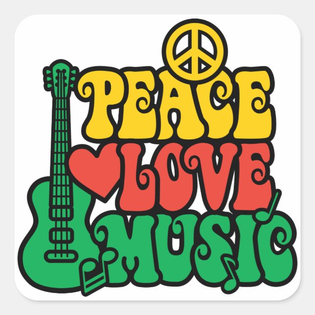 Reggae Peace Liebe Music Quadratischer Aufkleber (Vorderseite)