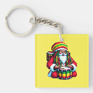 Reggae Santa Drummer - Fun Pixel Art Christmas Schlüsselanhänger