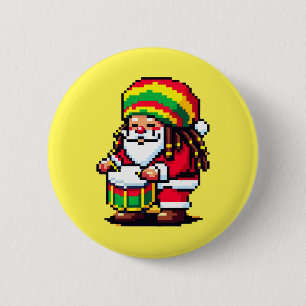 Reggae Santa Drummer Fun Pixel Art Weihnachtsmusik Button