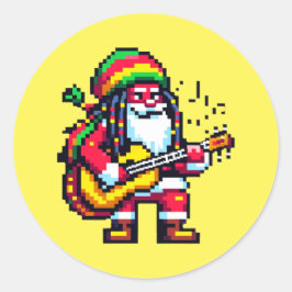 Reggae Santa Fun Pixel Art Weihnachtsmusik Design Runder Aufkleber