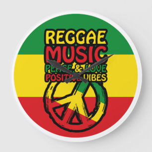 Reggae und Friedenssymbol mit positiven Zitaten Große Wanduhr