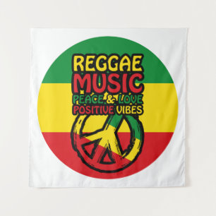 Reggae und Friedenssymbol mit positiven Zitaten Wandteppich