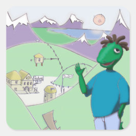 Reggie Rapasaurus kann bei Ihnen bleiben, überall! Quadratischer Aufkleber