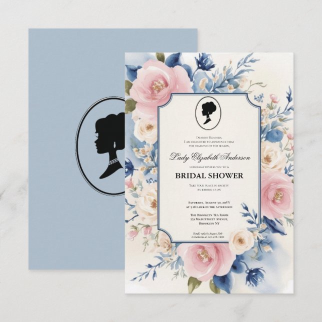 Regiezeit Florals Bridgerton Brautparty Einladung (Vorne/Hinten)