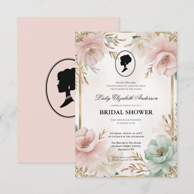 Regiezeit Florals Bridgerton Brautparty Einladung (Vorne/Hinten)