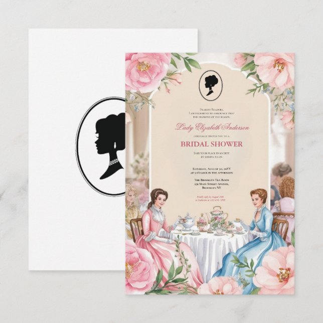 Regiezeit Florals Bridgerton Brautparty Einladung (Vorne/Hinten)