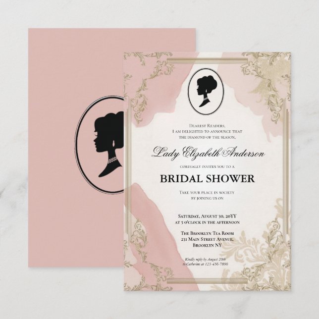 Regimezeit Florals Bridgerton Brautparty Invit Einladung (Vorne/Hinten)