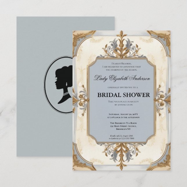 Regimezeit Florals Bridgerton Brautparty Invit Einladung (Vorne/Hinten)