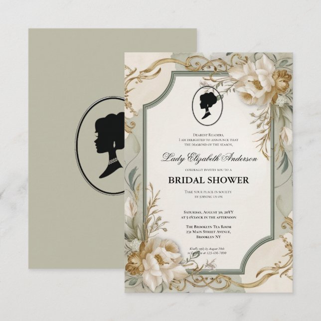 Regimezeit Florals Bridgerton Brautparty Invit Einladung (Vorne/Hinten)