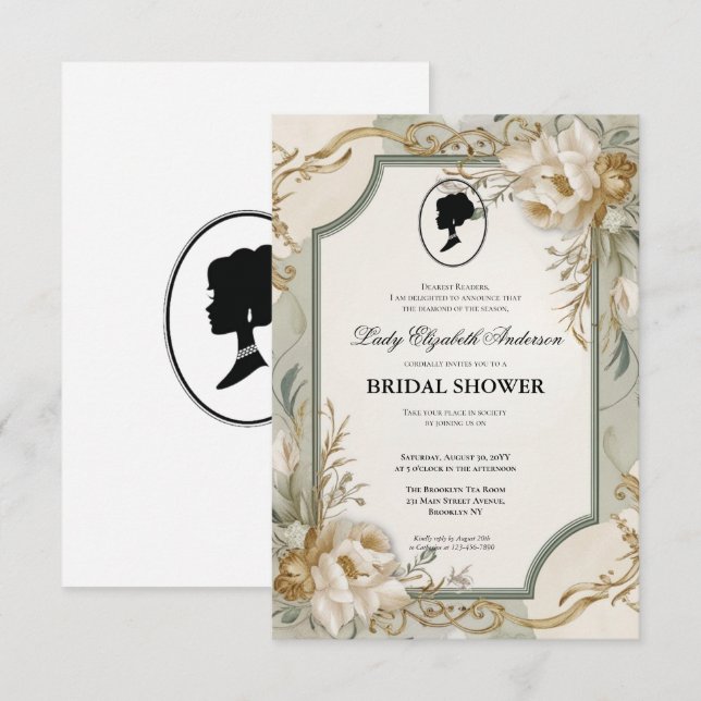 Regimezeit Florals Bridgerton Brautparty Invit Einladung (Vorne/Hinten)