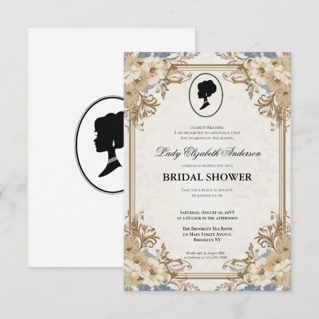 Regimezeit Florals Bridgerton Brautparty Invit Einladung (Vorne/Hinten)
