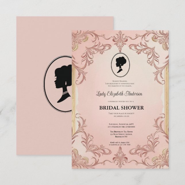 Regimezeit Florals Bridgerton Brautparty Invit Einladung (Vorne/Hinten)