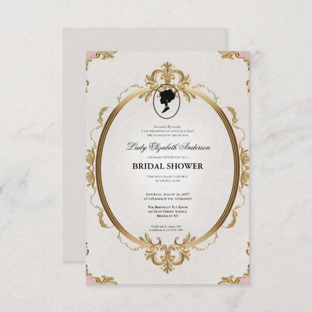 Regimezeit Florals Bridgerton Brautparty Invit Einladung (Vorne/Hinten)