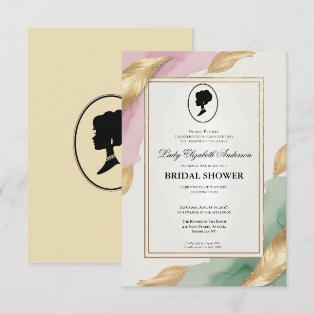 Regimezeit Florals Bridgerton Brautparty Invit Einladung (Vorne/Hinten)