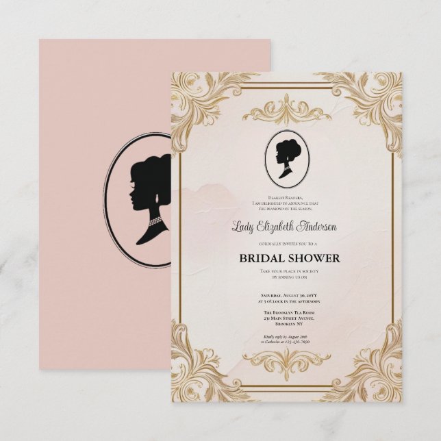Regimezeit Florals Bridgerton Brautparty Invit Einladung (Vorne/Hinten)