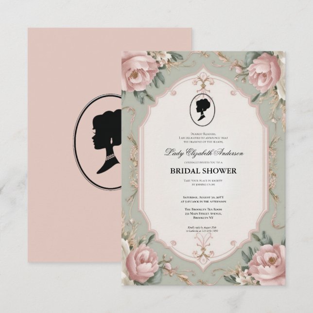 Regimezeit Florals Bridgerton Brautparty Invit Einladung (Vorne/Hinten)