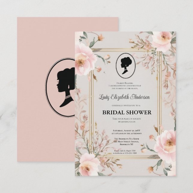 Regimezeit Florals Bridgerton Brautparty Invit Einladung (Vorne/Hinten)