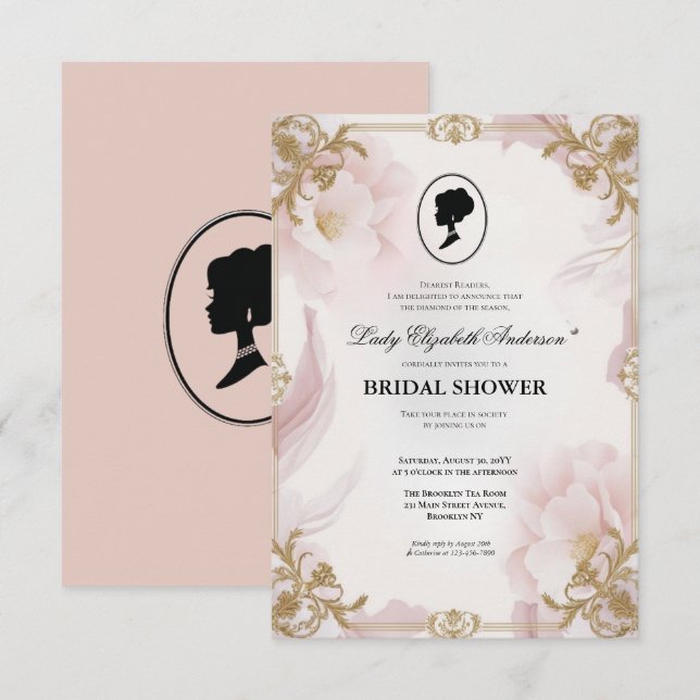 Regimezeit Florals Bridgerton Brautparty Invit Einladung (Vorne/Hinten)