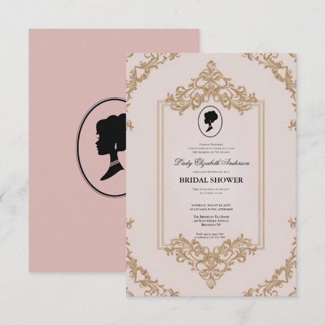 Regimezeit Florals Bridgerton Brautparty Invit Einladung (Vorne/Hinten)