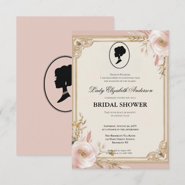 Regimezeit Florals Bridgerton Brautparty Invit Einladung (Vorne/Hinten)