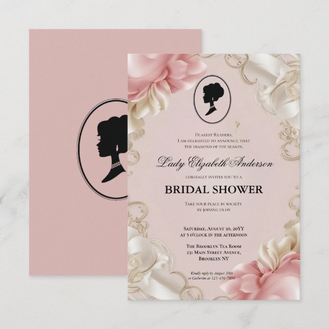 Regimezeit Florals Bridgerton Brautparty Invit Einladung (Vorne/Hinten)