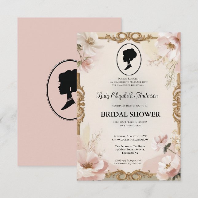 Regimezeit Florals Bridgerton Brautparty Invit Einladung (Vorne/Hinten)