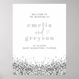 REGINA Glam Silver Glitzer Sequins Wedding Welcome Poster