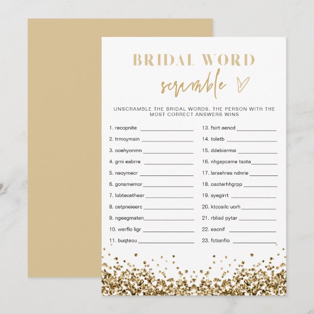 REGINA Gold Sequins Brautparty Word Scramble Einladung (Vorne/Hinten)