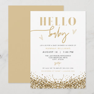 REGINA Hello Baby Yellow Gold Sequins Baby Dusche Einladung