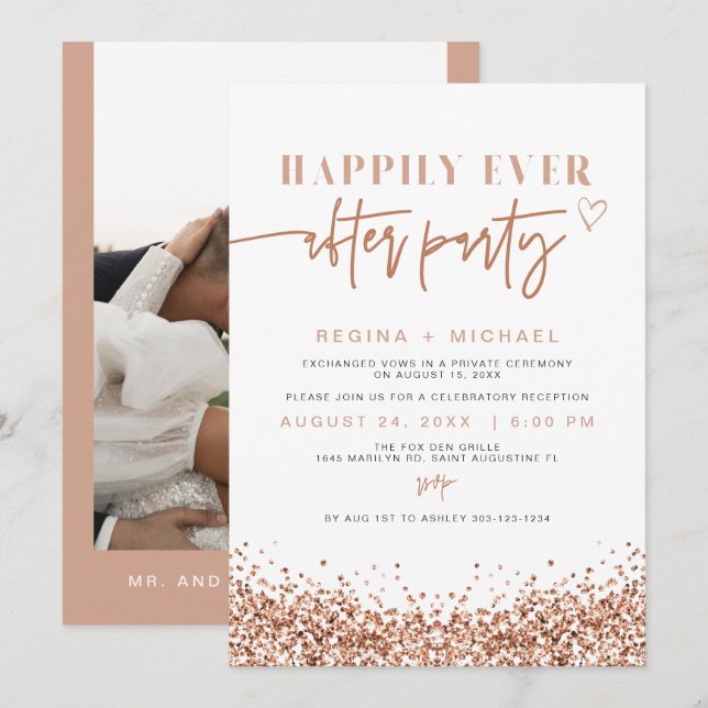 REGINA Rose Gold Sequin Elopement Empfang Invit Einladung (Vorne/Hinten)