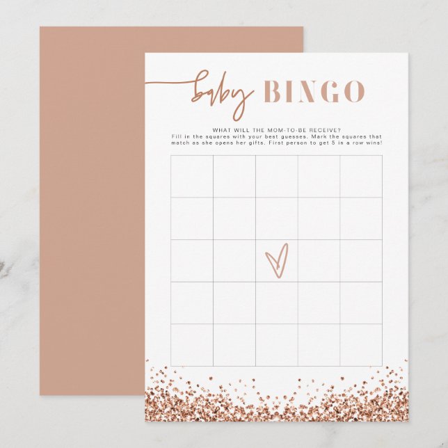 REGINA Rose Gold Sequins Baby Duschkabine Bingospi Einladung (Vorne/Hinten)