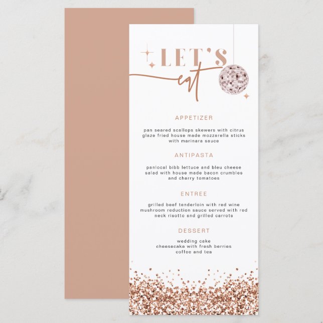 REGINA Rose Gold Sequins Disco Essen Sie Menükarte (Vorne/Hinten)