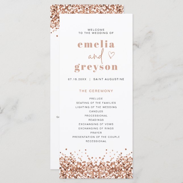 REGINA Rose Gold Sequins Long Wedding Programme (Devant / Derrière)