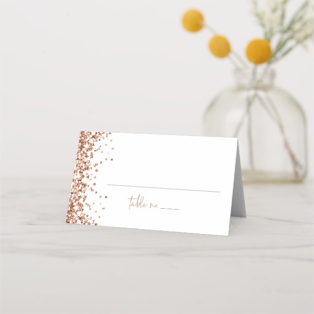 REGINA Rose Gold Sequins Wedding Guest Name Platzkarte (Vorderseite)