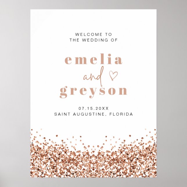 REGINA Rose Gold Sequins Wedding Welcome Poster (Vorne)