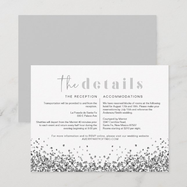REGINA Silver Glitzer Disco Hochzeitskarte Einladung (Vorne/Hinten)