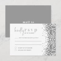 REGINA Silver Glitzer Sequins Disco RSVP Card