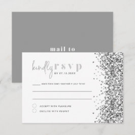 REGINA Silver Glitzer Sequins Disco RSVP Card Einladung