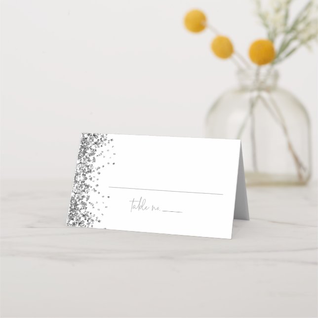 REGINA Silver Glitzer Sequins Wedding Guest Name Platzkarte (Vorderseite)
