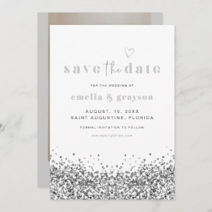 REGINA Silver Sequins Glitzer Save the Date Einladung
