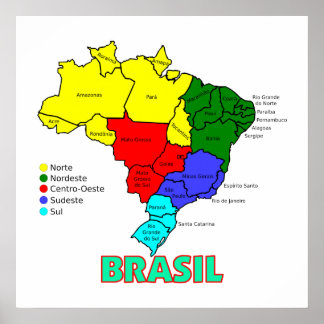 Regionen Brasiliens Karte Poster