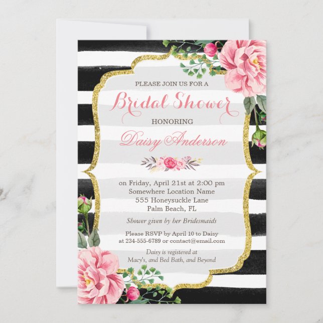 (Register) Brautparty Aquarellfarben Blumenstreife Einladung (Vorderseite)