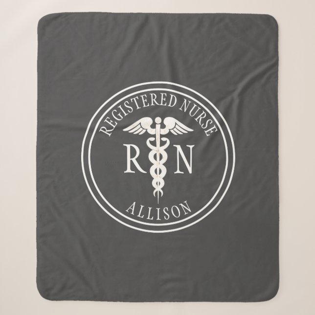 Registered Nurse Caduceus Gray Personalisiert Sherpadecke (Vorderseite)