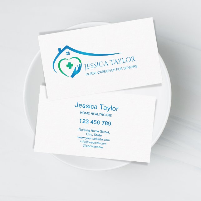 Registered Nurse Home Healthcare Provider Elderly Visitenkarte (home healthcare hand with heart)