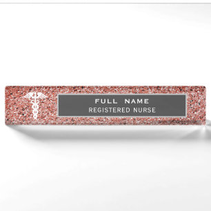 Registered Nurse Medical Rose Gold Glitzer Office Namensplakette